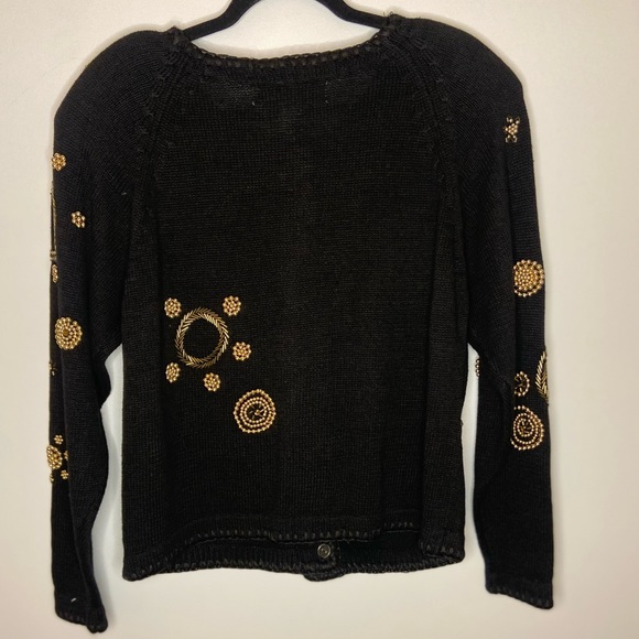 💜Vintage Victoria Harbour Black Beaded Embroidered Button front Cardigan Size M - Picture 4 of 6